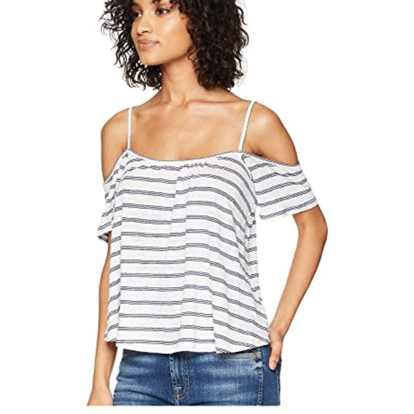 BB DAKOTA Striped Linen Cold Shoulder Tank Top - Picture 2 of 4